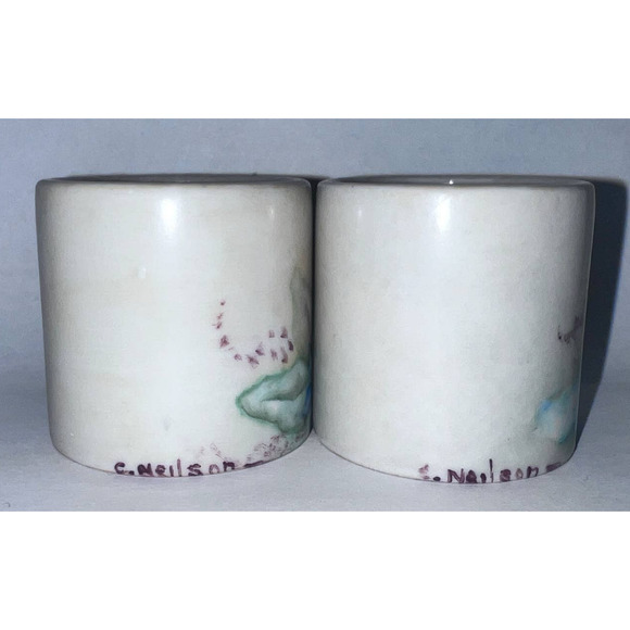 Vintage Handpainted Porcelain Candleholder, Saucers, Napkin Holder Rings, Signed - Picture 10 of 14